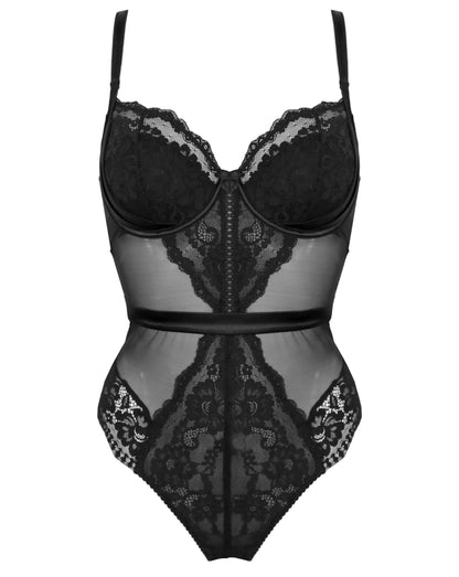 Fleur Half Padded Underwire Bodysuit In Black - Pour Moi