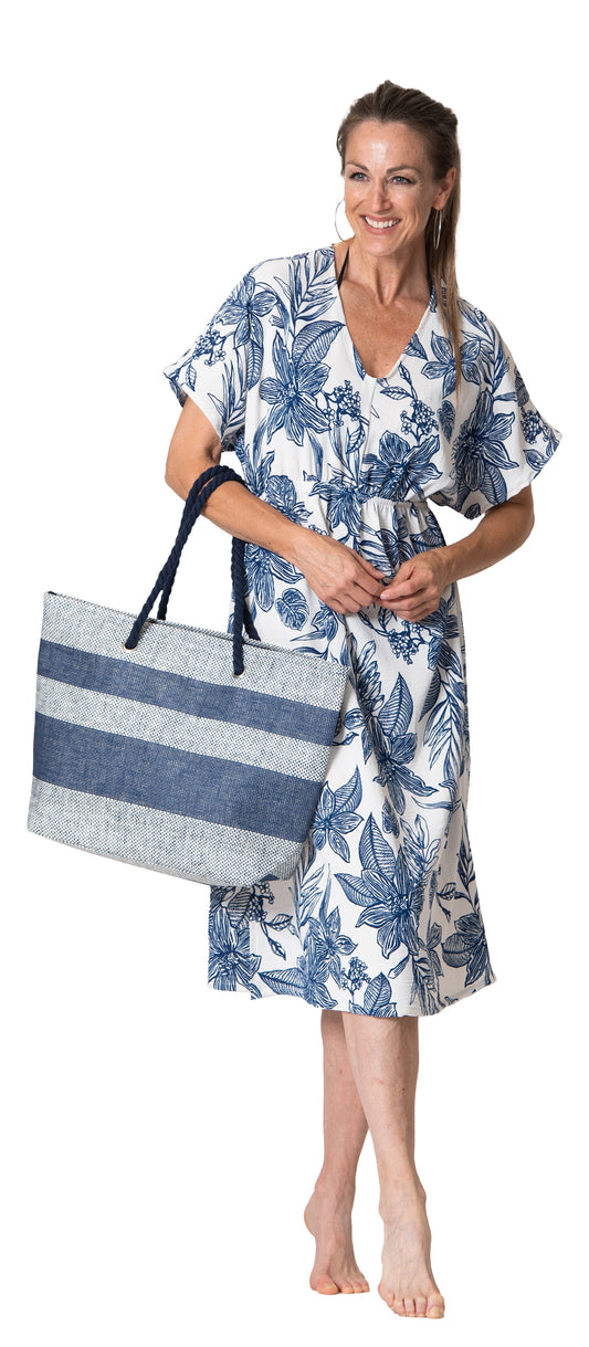 Dolce Vita Mid-Length Dress in Blue Print - Cover Me