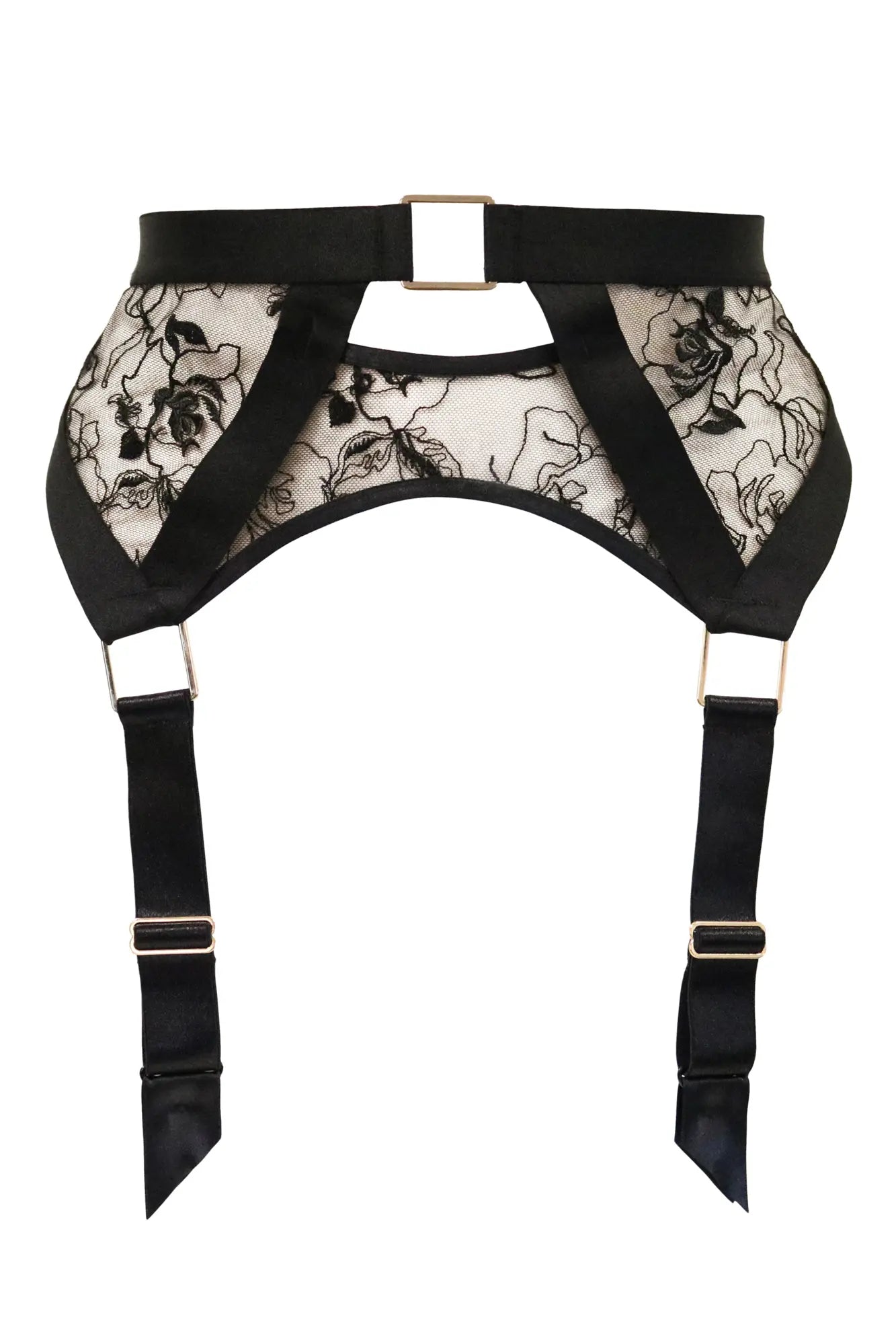 India Embroidery Suspender In Black & Cosmetic  - Pour Moi