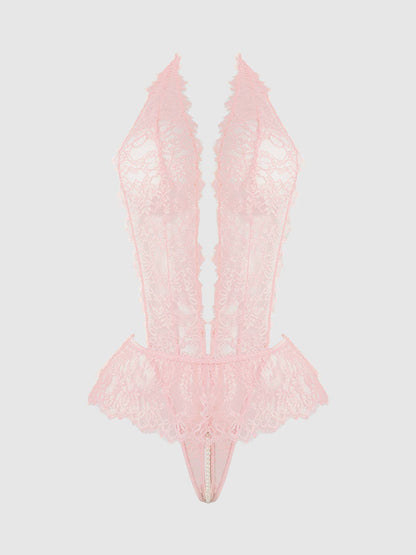 Jocelyn Lace & Pearl Crotchless Teddy - House of Desire