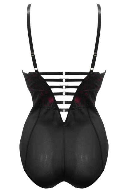 Onyx Zip Front Body In Black & Burgundy - Pour Moi