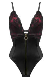 Onyx Zip Front Body In Black & Burgundy - Pour Moi