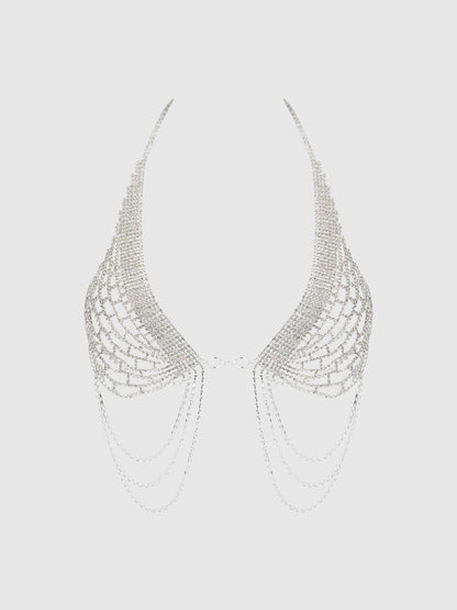 Rhinestone Net Open Front Halter - House of Desire