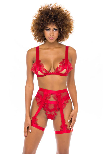 Janet Eyelash Lace Thong In Red - Oh La La Cheri