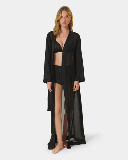 Marcella Long Kimono In Black - Bluebella