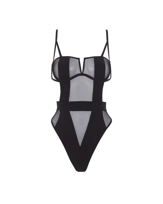 Orla Sheer Mesh Bodysuit Black - Bluebella