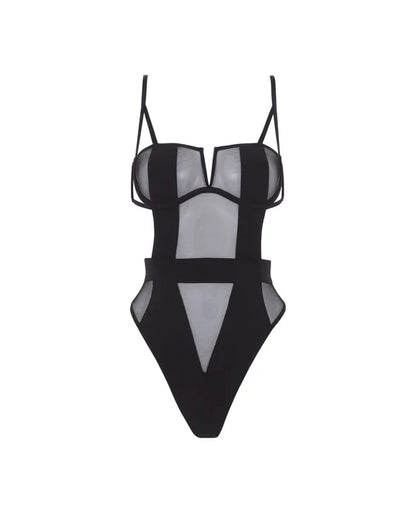 Orla Sheer Mesh Bodysuit Black - Bluebella