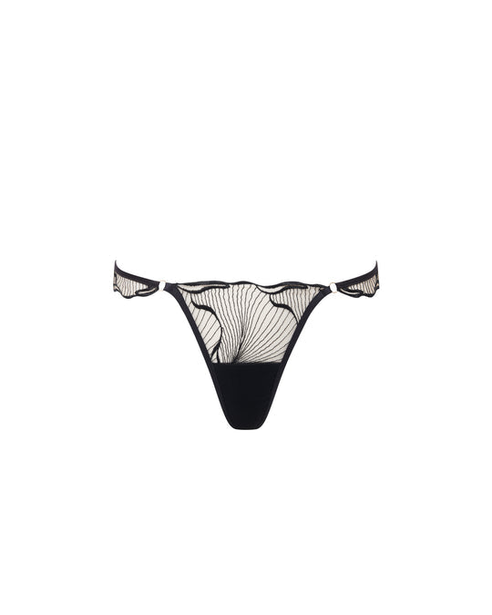Marabel Embroidered Sheer Thong In Black & Sheer - Bluebella