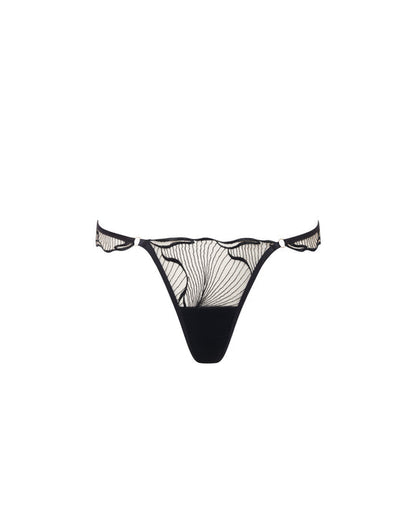 Marabel Embroidered Sheer Thong In Black & Sheer - Bluebella