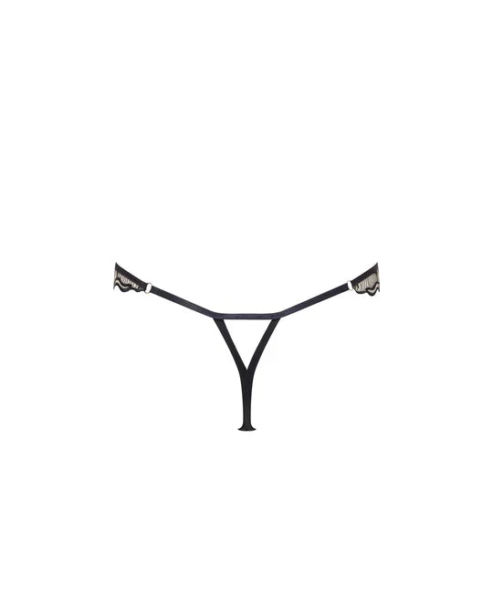 Marabel Embroidered Sheer Thong In Black & Sheer - Bluebella