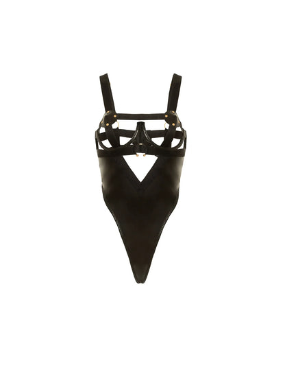 Erotic Open Cup Vinyl Teddy In Black - Oh La La Cheri