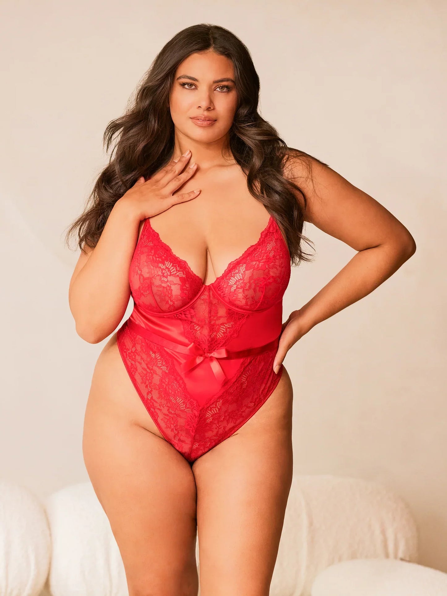 Hailey Lace Teddy In Red - Oh La La Cheri