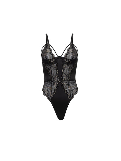 Dakota Padded Underwire Lace Teddy In Black - Oh La La Cheri