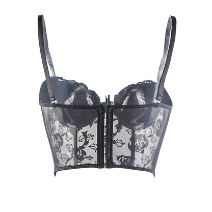 Ladies Sexy Floral Lace Strapless Corset in Black - Lovely Lies