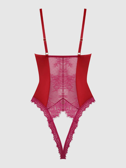 Jocelyn Satin & Lace Crotchless Teddy