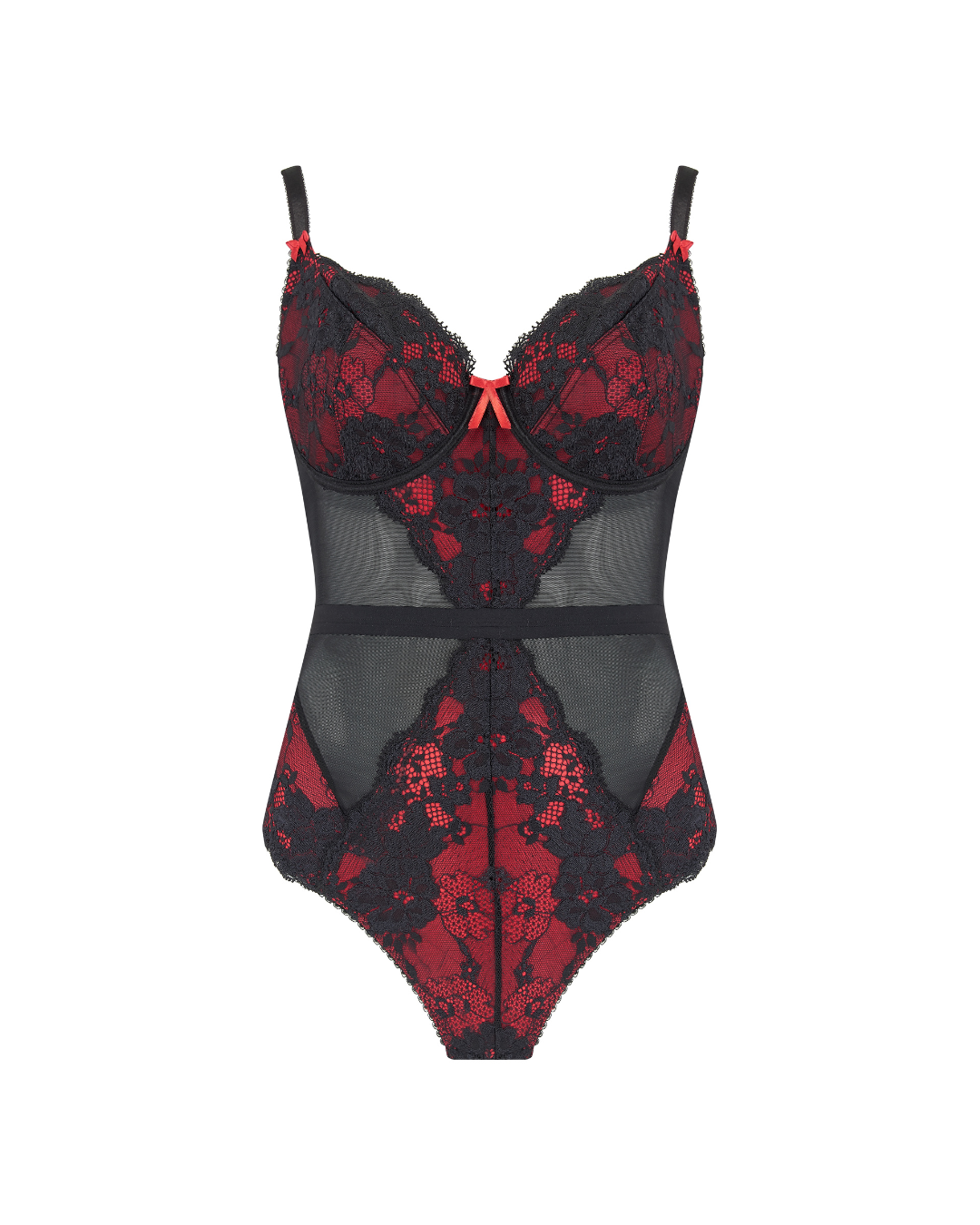 Amour Underwired Body In Black & Scarlet- Pour Moi