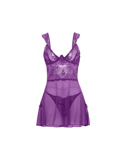 Evrice Lace & Mesh Babydoll In Sunset Purple - Oh La La