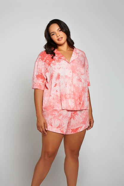 Tie Dye PJ Shorts Set In Pink - Golyta