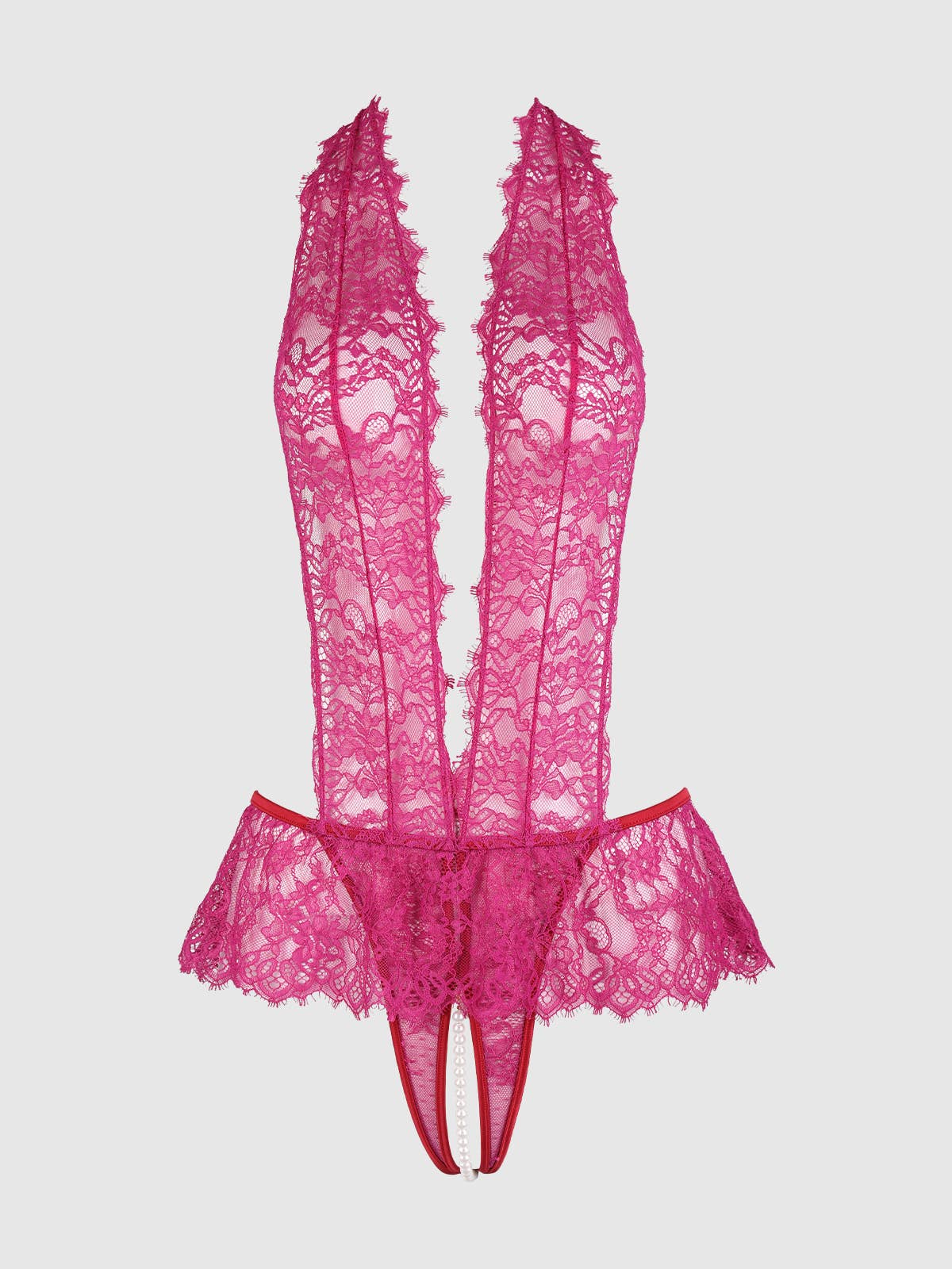 Jocelyn Lace & Pearl Crotchless Teddy - House of Desire