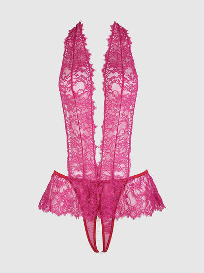 Jocelyn Lace & Pearl Crotchless Teddy - House of Desire