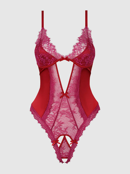 Jocelyn Satin & Lace Crotchless Teddy