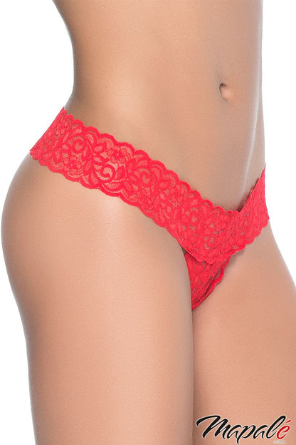 Low Rise Open Lace Thong In Red