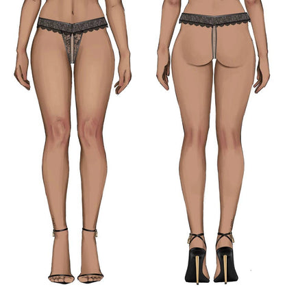 Jocelyn Lace & Pearl Crotchless Thong | House of Desire