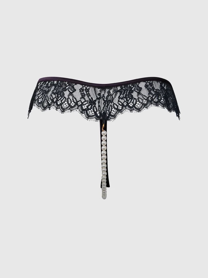 Jocelyn Lace & Pearl Crotchless Thong - House of Desire