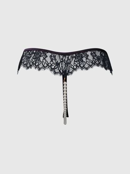 Jocelyn Lace & Pearl Crotchless Thong - House of Desire