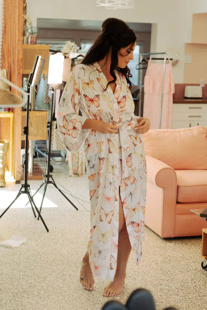 The Satin Maxi Robe in Pastel Wings - Kilo Brava
