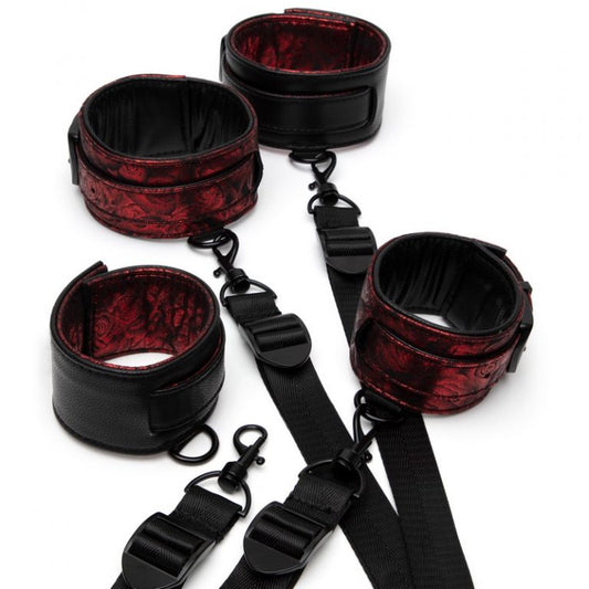 Sweet Anticipation Under Mattress Restraint Set In Black & Red