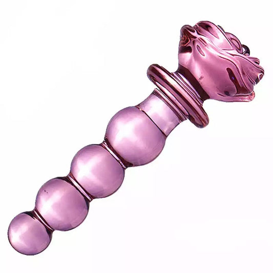 Rose Glass Four Beads Dildo In Pink Glass - Pink Elephant