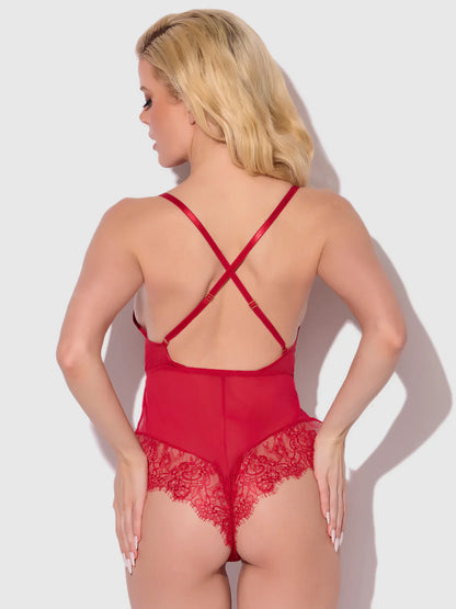 Mila Mesh & Eyelash Lace High Slit Romper Teddy - House of Desire