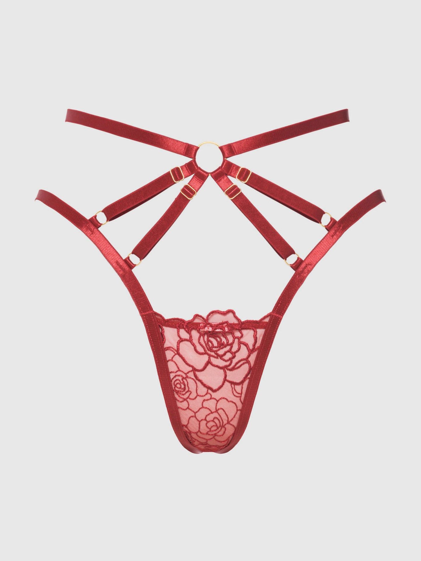 Rosalie Embroidered Lace Strappy Backless Tanga - House of Desire