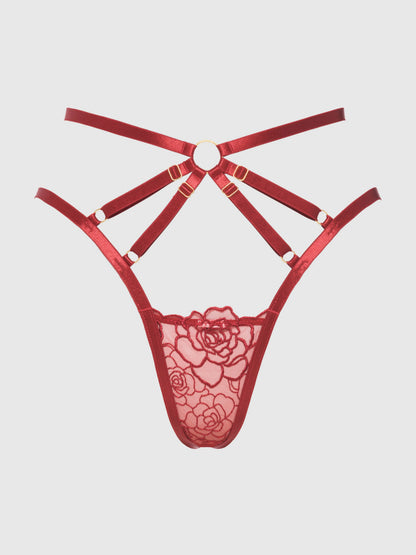 Rosalie Embroidered Lace Strappy Backless Tanga - House of Desire