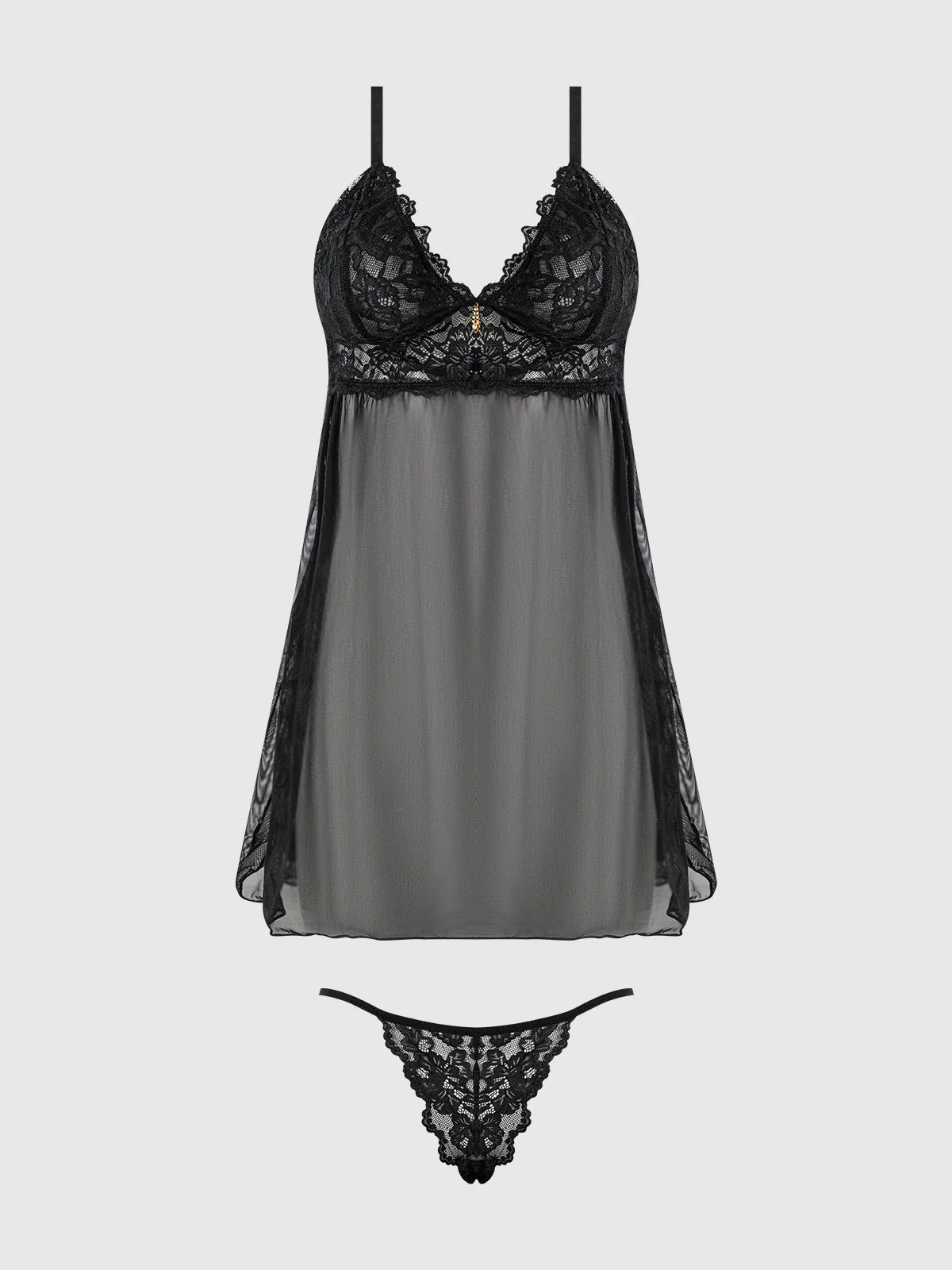 Bella Lace & Mesh Babydoll In Black - House of Desire