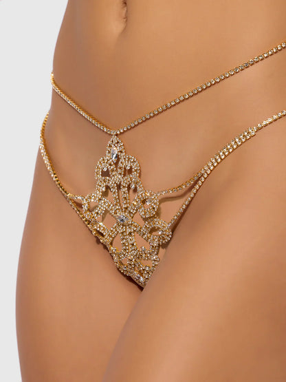 Rhinestone Swirl Knot Panty in Gold- House of Desire