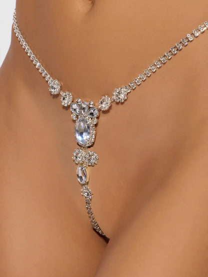 Ornate Rhinestone G-String in Silver - House of Desire