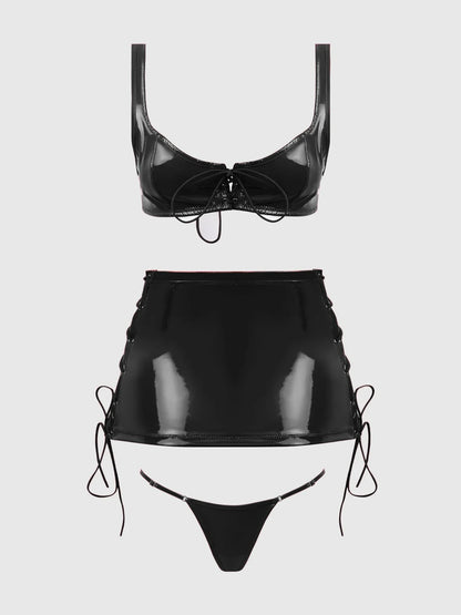 Trinity Patent Lingerie Set - House of Desire