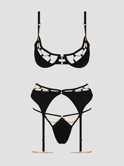 Evangeline Satin Chain Bra Set - House of Desire