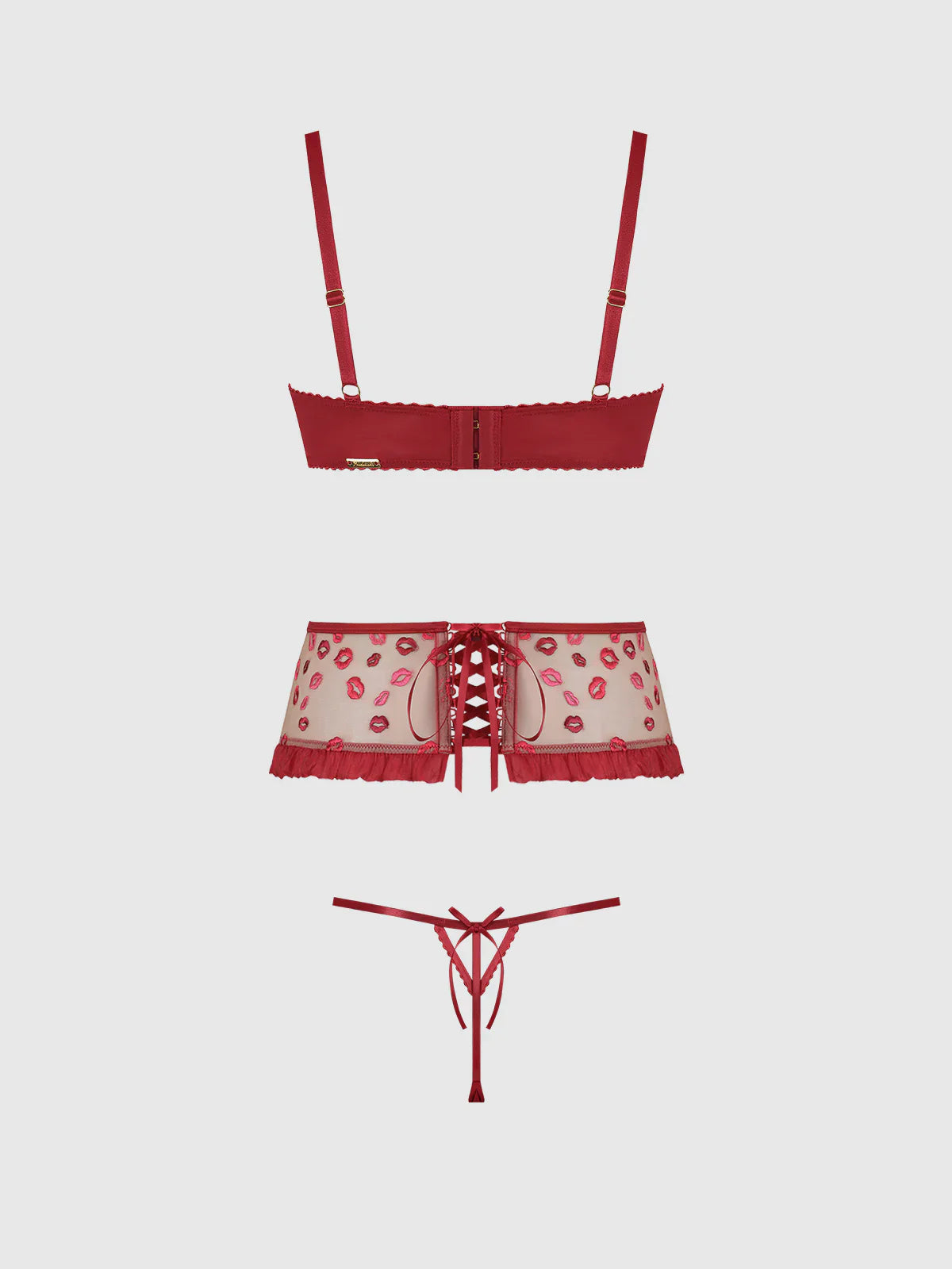 Angelina Lips Embroidery Open Cup Bra Set - House of Desire