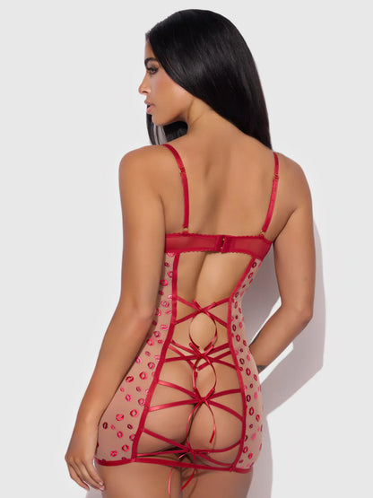 Angelina Lips Embroidery Chemise Set - House of Desire