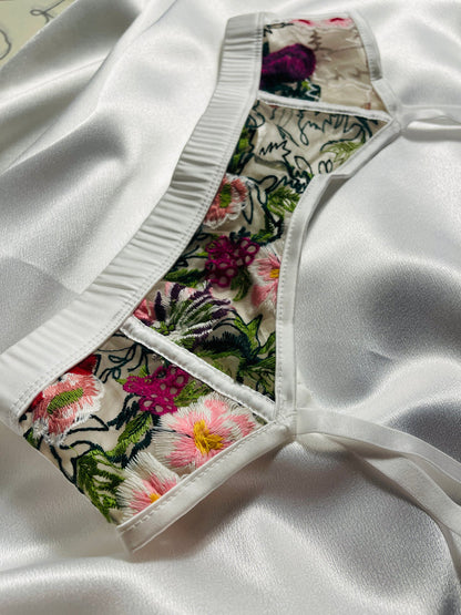 Embroidery Garter Belt In Multicolor Cotton Floral - Kilo Brava