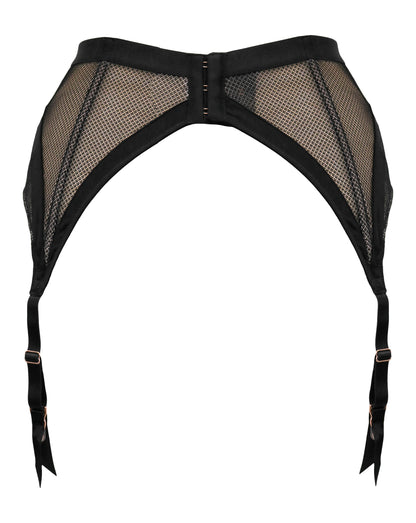 India Gatsby Lace Deep Suspender Belt  In Black & Cosmetic - Pour Moi