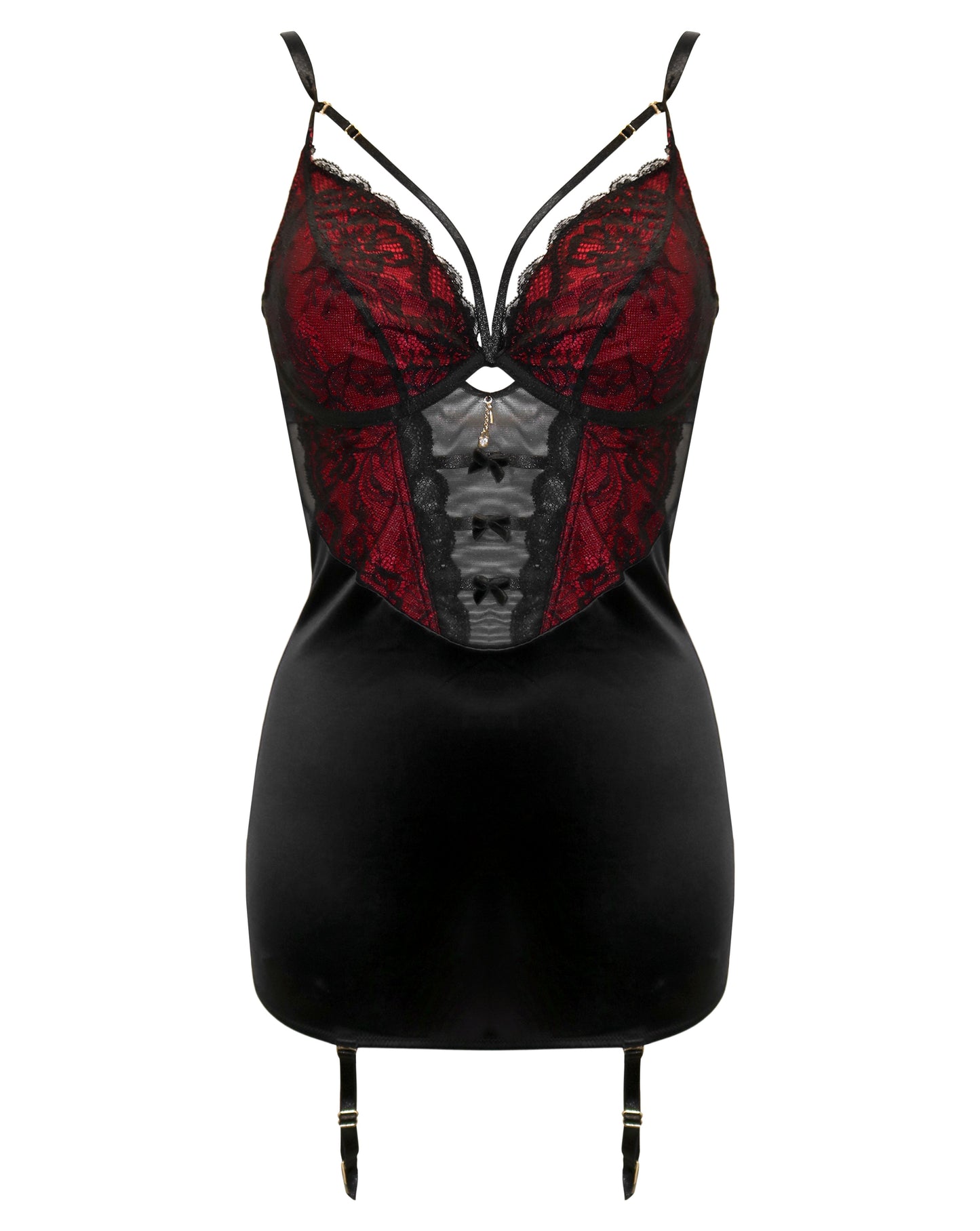 Desire Cami Suspender Dress In Black & Red- Pour Moi