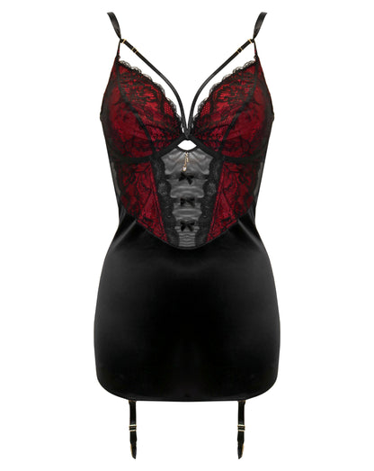 Desire Cami Suspender Dress In Black & Red- Pour Moi