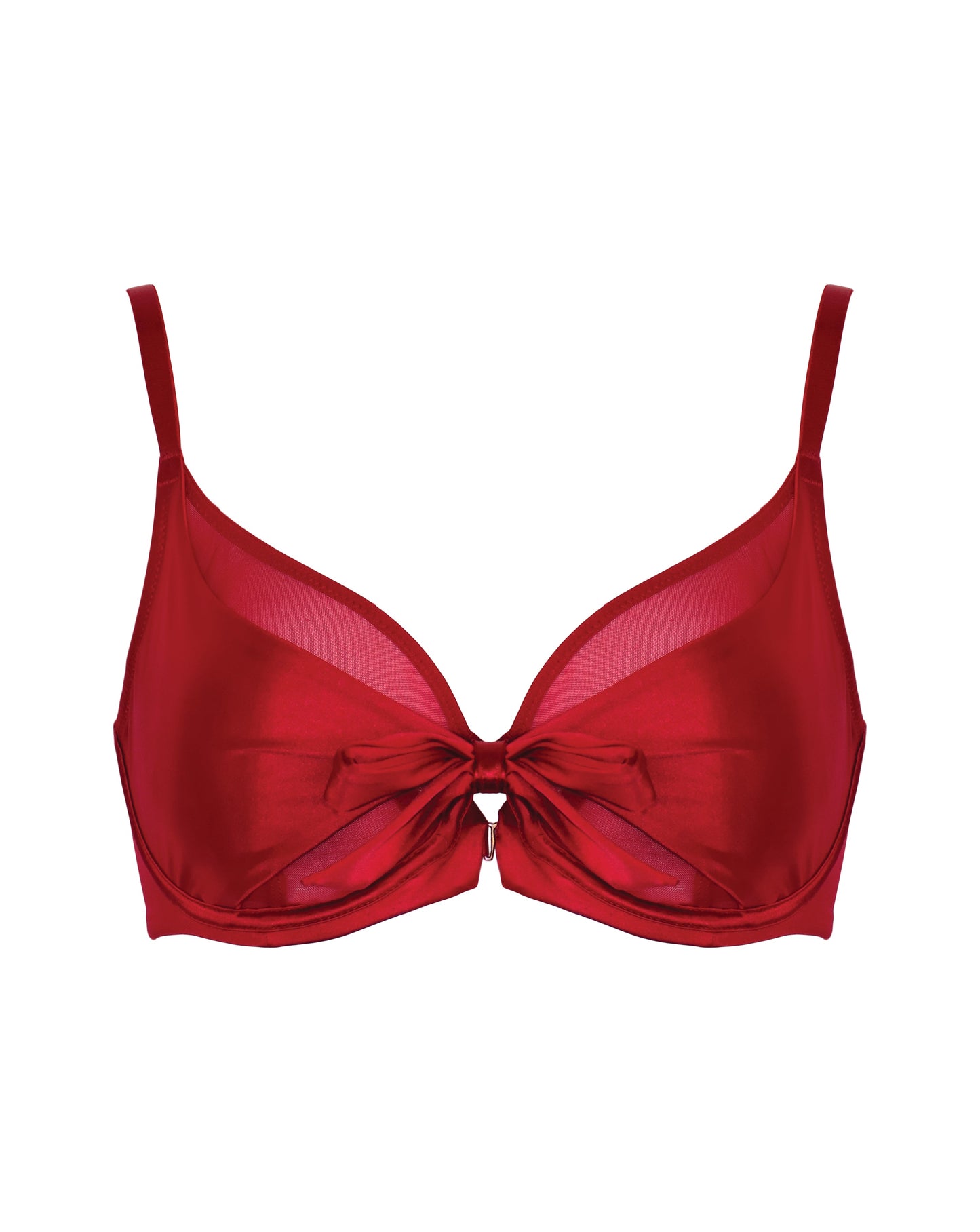 All Yours Satin And Mesh Front Fastening Bra In Red - Pour Moi