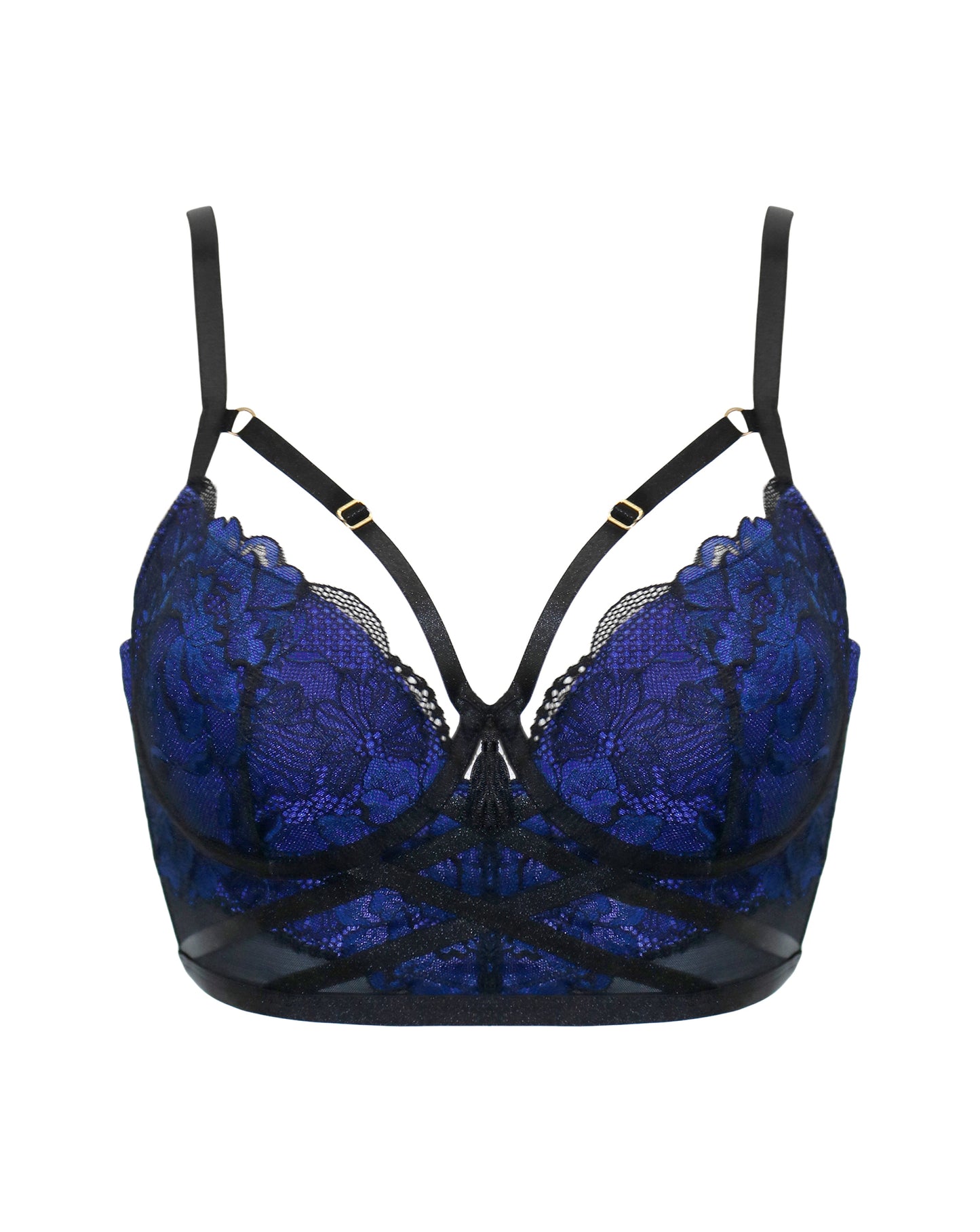 After Hours Padded Longline Bra In Black & Blue - Pour Moi