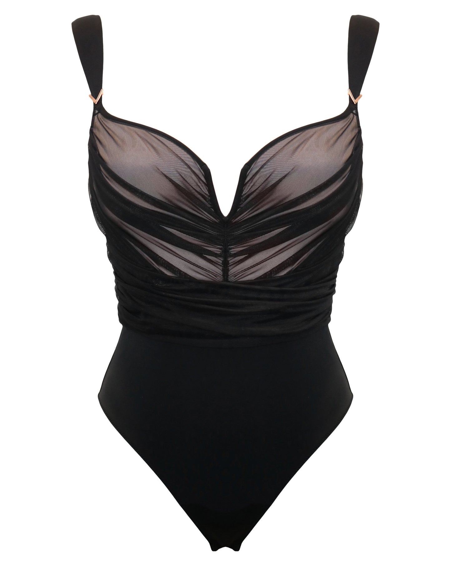 Ruched Mesh Underwired Padded Body In Black & Cosmetic- Pour Moi