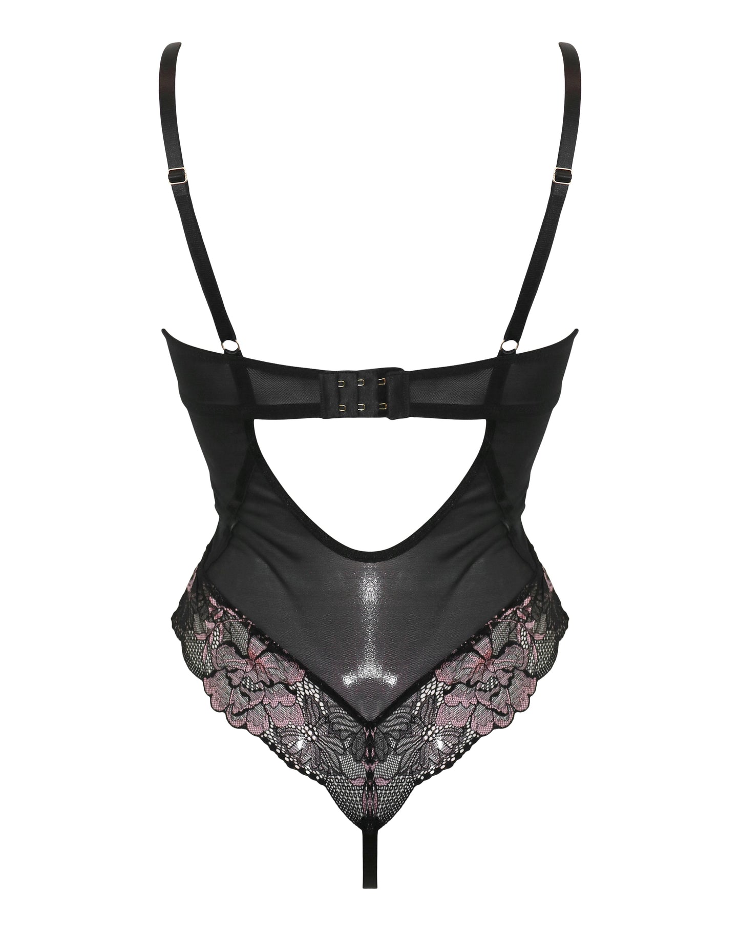 After Hours Underwire Thong Black Bodysuit In Black & Soft Pink - Pour Moi